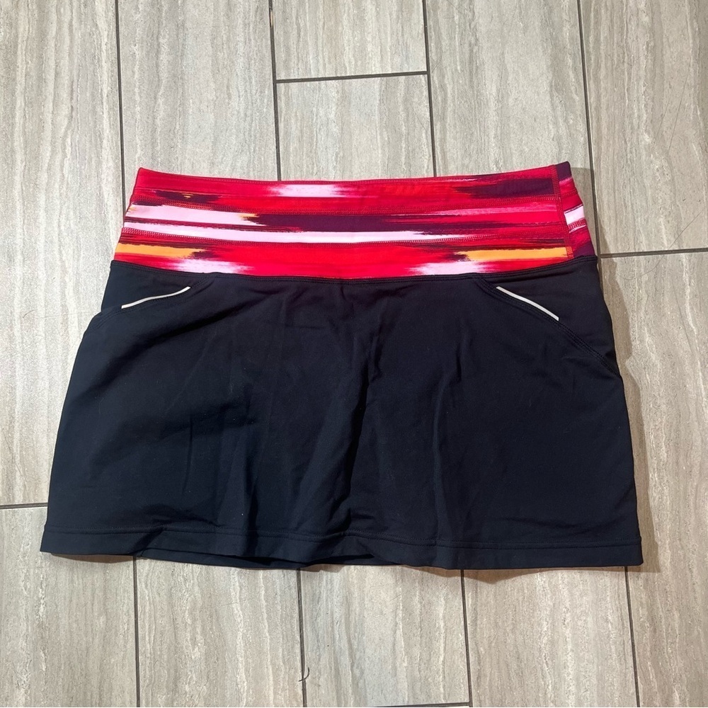 Athleta Skort Skirt Women L Black Tennis Running Reflective Pocket Relay Shorts
